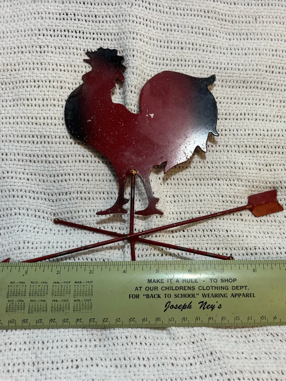 Vintage Pair of Metal Rooster Weathervane Wall Decor – Barn Red & Black